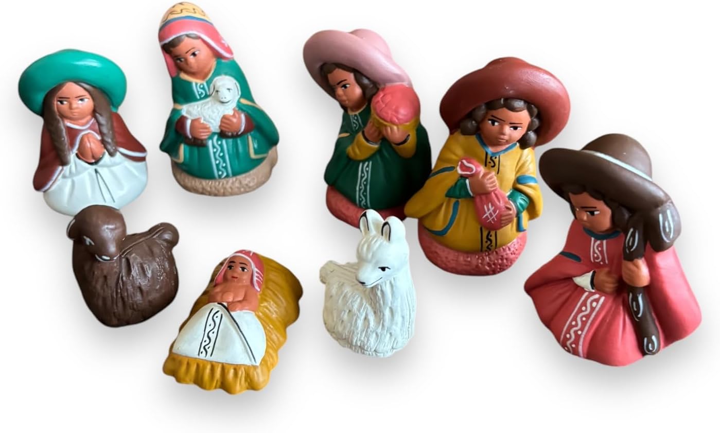 Peruvian Miniature Nativity Set, 2.5", Christmas indoor, Xmas decoration, Figurines for the holiday season, ceramic