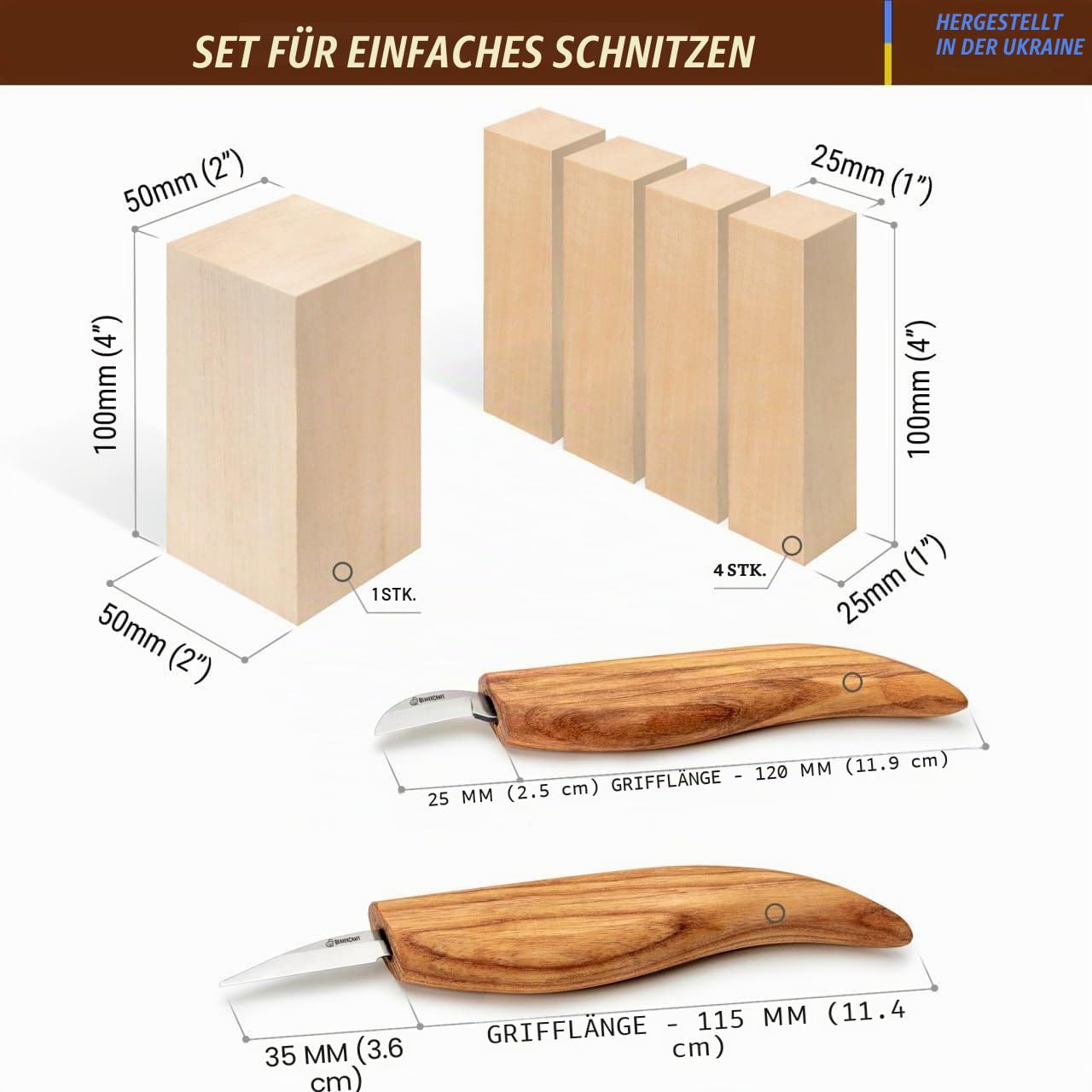 BeaverCraft Holzschnitzset für Kinder & Erwachsene - Holz Schnitzwerkzeug S16 mit Schnitzmessern Linde Holz-Blöcken zum Schnitzen, Hobby Schnitzmesserkit - Schnitzmesserset für Anfänger