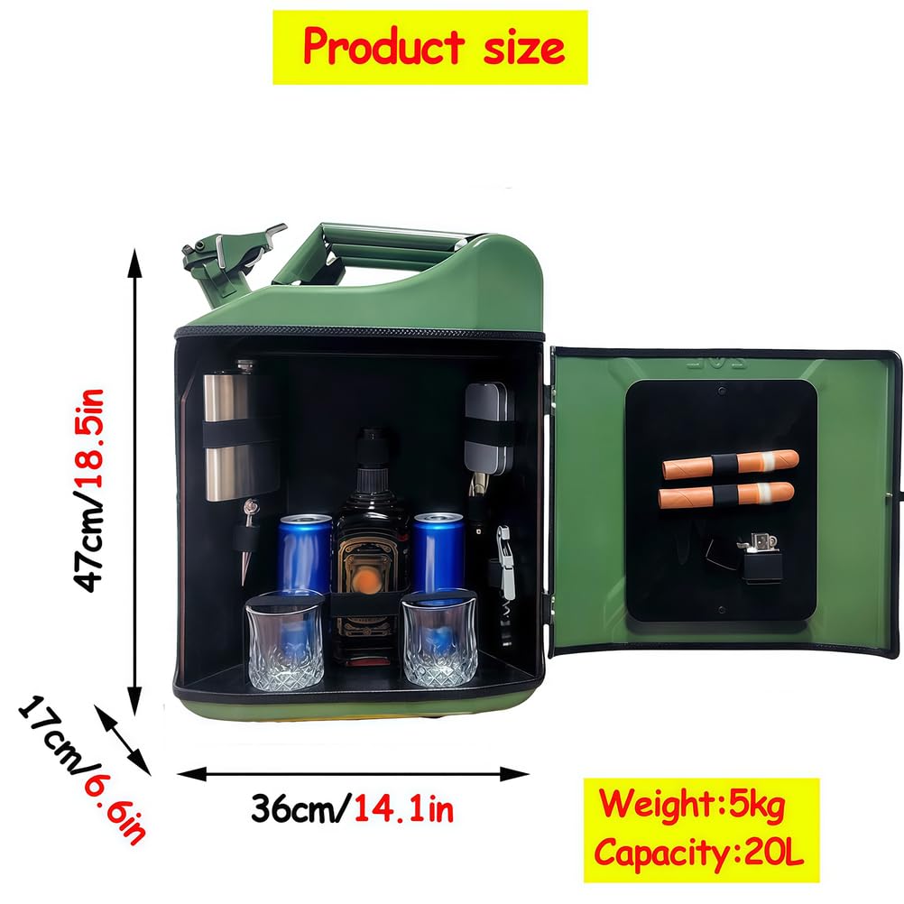 Kanister-Bar 20L, Benzin-Kanister Mini-Bar, Mini-Mobilbar Set, mit Zigarrenfach, Schloss & Schlüssel, Personalisierte Geschenke für Männer, Größe: 36 x 47 x 17 cm