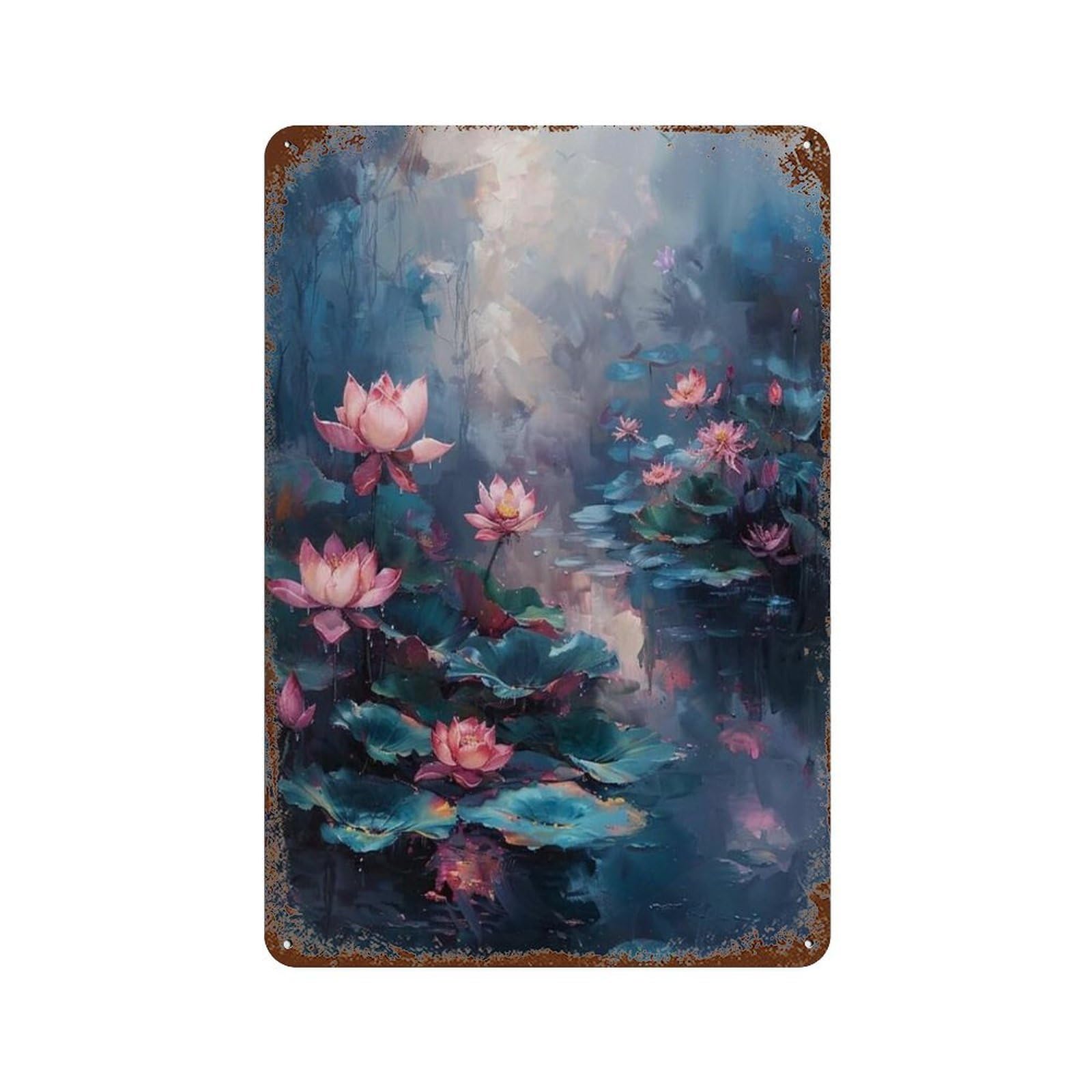 xiaoxiaoshen Still Life Static Lotus Pond Nature Wall Decor Art Metal Tin Poster Modern Home Decor Art Home Bar Shop Decorations Vintage Sign 30x20cm
