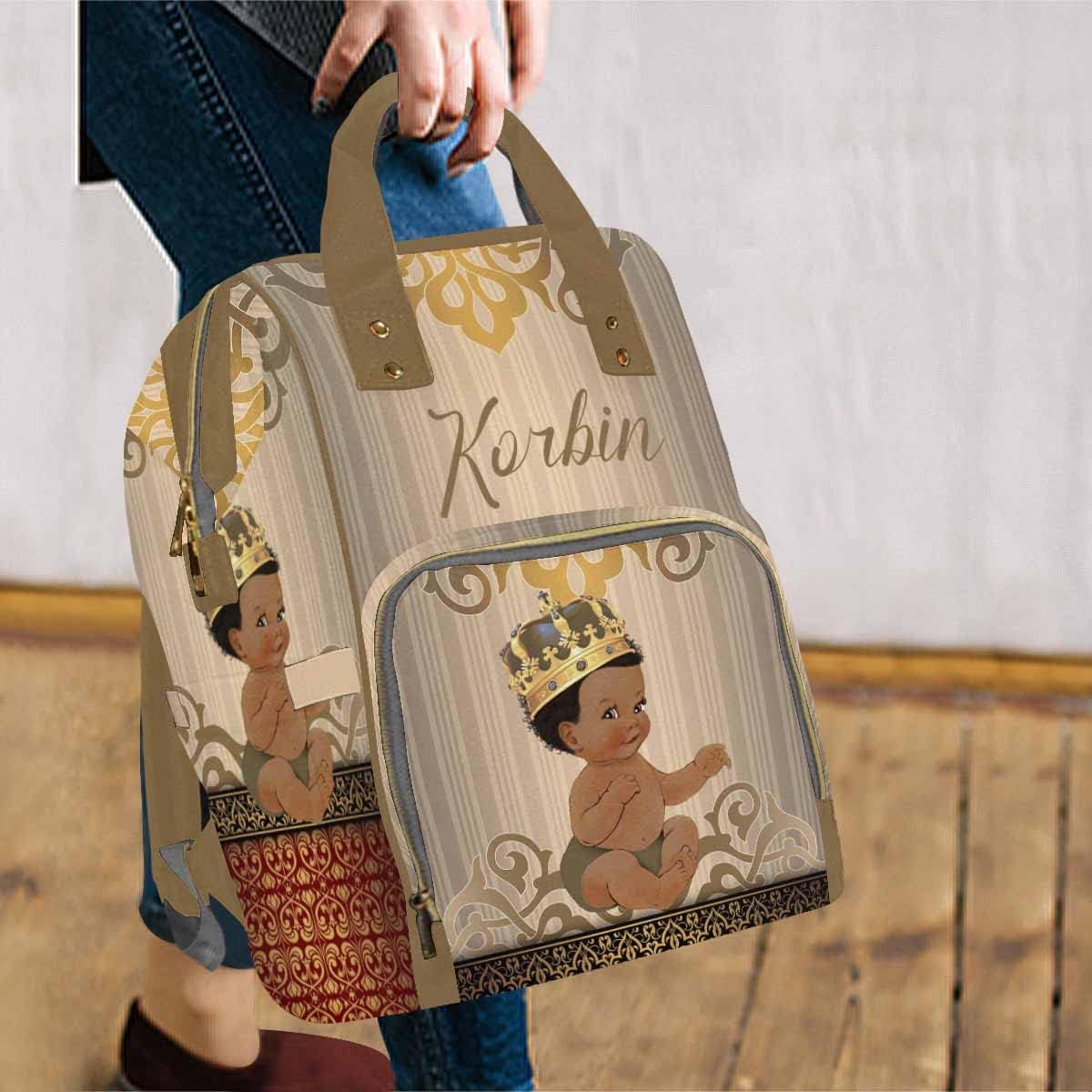 Artsadd Custom Baby Bags with Name, Personalized Golden Stripe Diaper Backpack with Stroller Straps Customized Shoulder Bag Daypack for Son Nephew Birthday