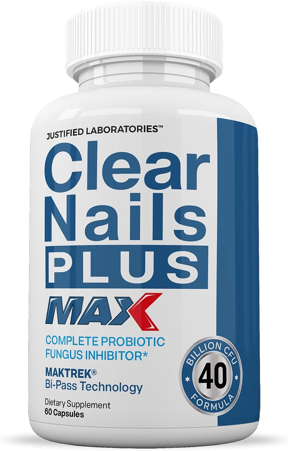 Justified LaboratoriesClear Nails Plus Max Pills 40 Billion CFU Probiotic Supports Strong Healthy Hair Skin Nails 60 Capsules