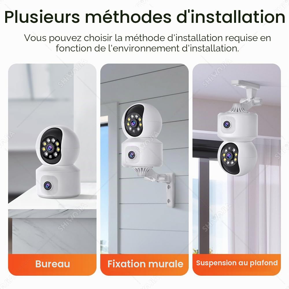 SHIWOJIA 2K 4MP Caméra Surveillance WiFi Intérieure, PTZ 360° Caméra avec Double Objectif, Vision Nocturne Intelligente, Détection de Personne et Suivi Auto, Audio Bidirectionnel