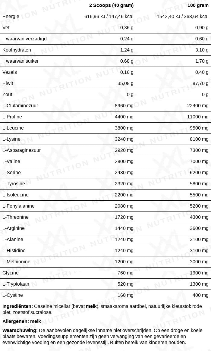 XXL Nutrition - Night Protein - Micellar Casein Protein Pulver - Hochwertiges Kasein Eiweißpulver - 2000 Gramm - Erdbeere