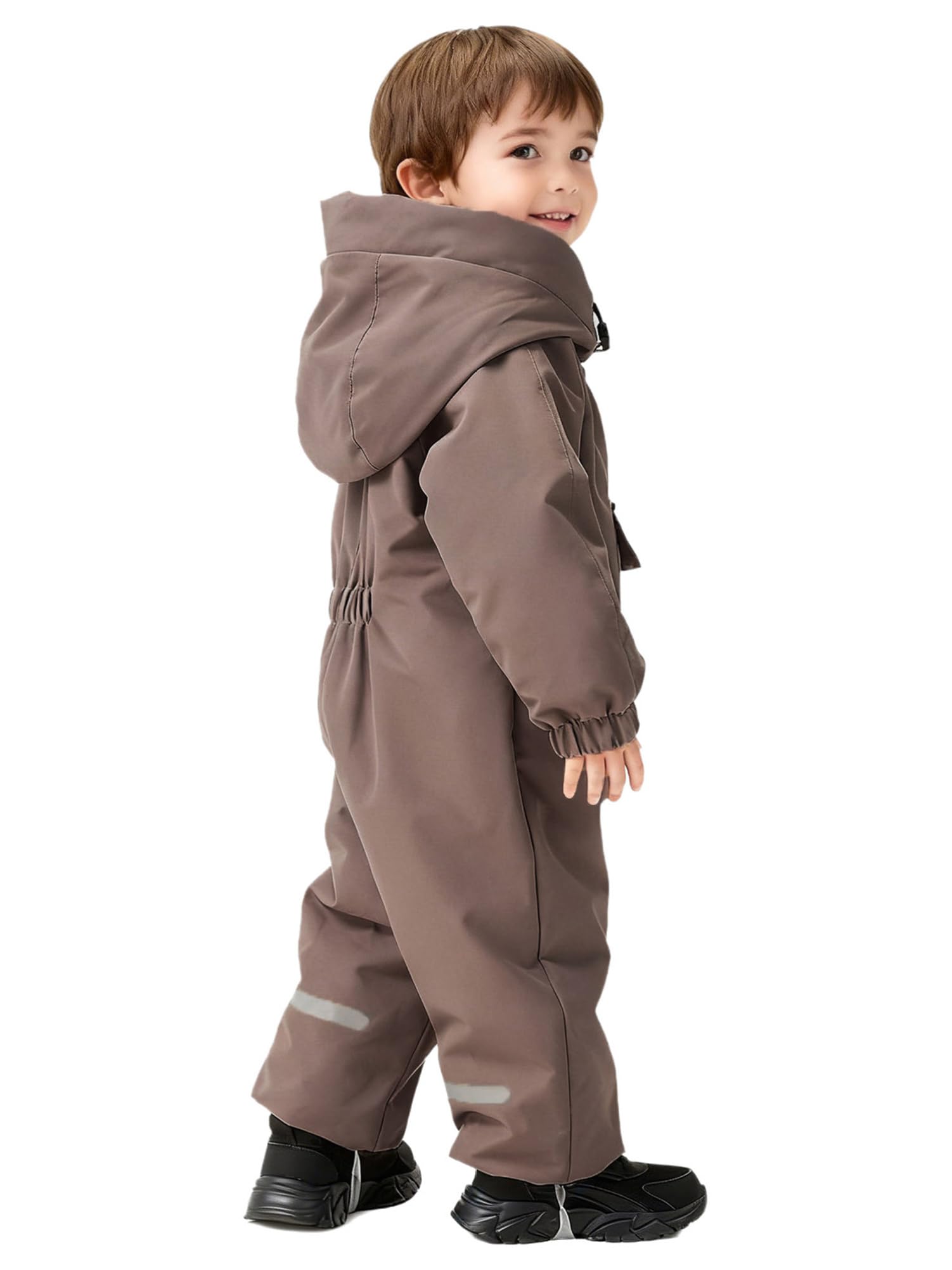 CHICTRY Tuta da Neve Intera per Neonato Neonata Pagliaccetto con Cappuccio Body in Pile Overall Jumpsuit Manica Lunca con Zip Tuta Invernale Snowsuit Marrone 3-4 anni