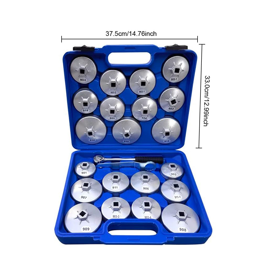 Filtre à Solution d'urée 23 pièces Jeu de clés à Filtre à Huile en Alliage d'aluminium Type de Tasse Douille 1/2 "Kit d'outils de Retrait d'entraînement Kit Nettoyage Filtre à urée