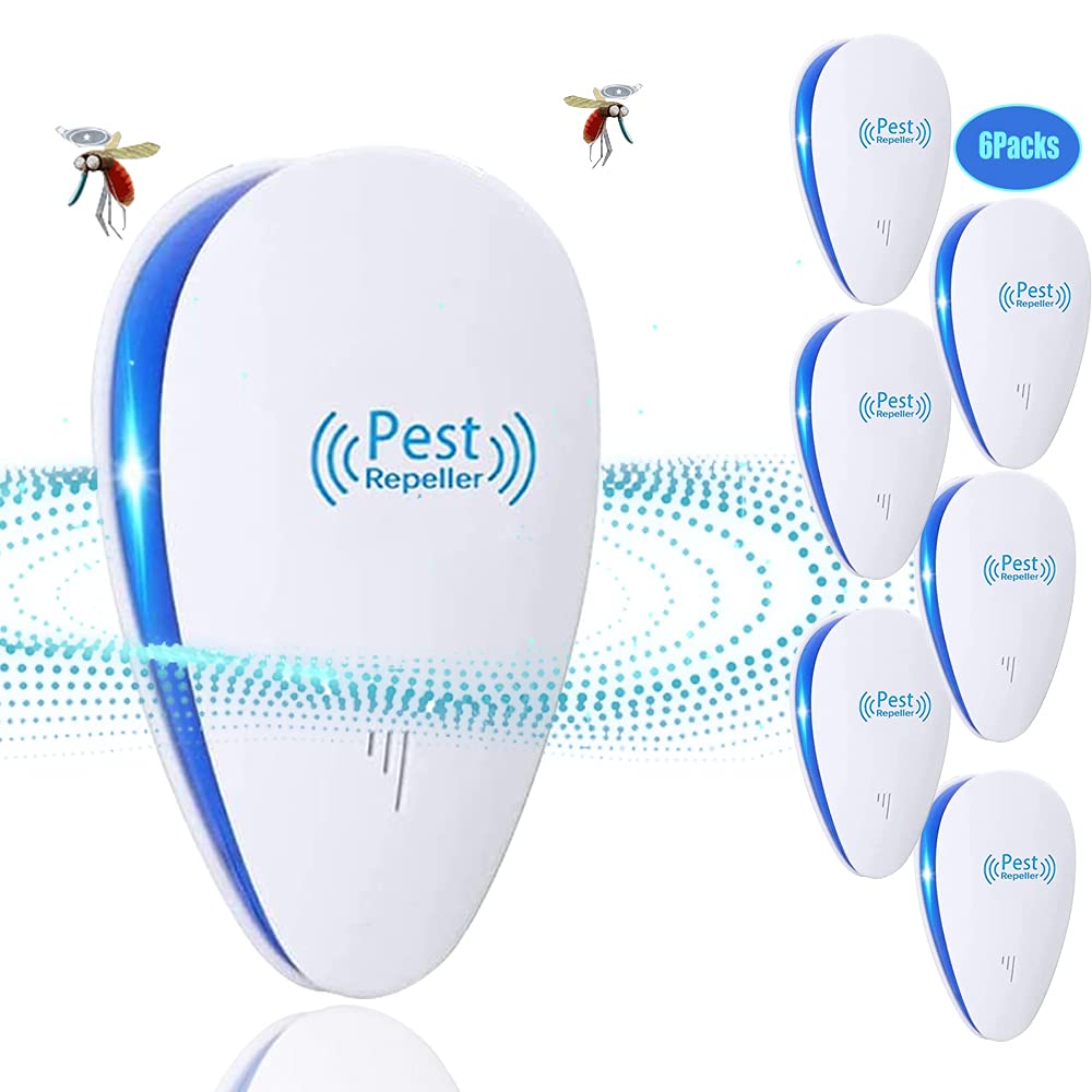Repelente ultrasónico de plagas, repelente de insectos para interiores (6 paquetes), repelente de enchufe para ratón, mosquito, araña, hormiga, amigable para niños y mascotas
