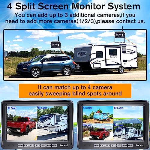Rohent RV Backup Camera Wireless Bluetooth WiFi Rear View 7 Inch Monitor Touch Key DVR Four Channels HD 1080P System Waterproof Night Vision Pigtail Wire Adapter for Furrion Pre-Wired RVs R7 - Thumbnail 4