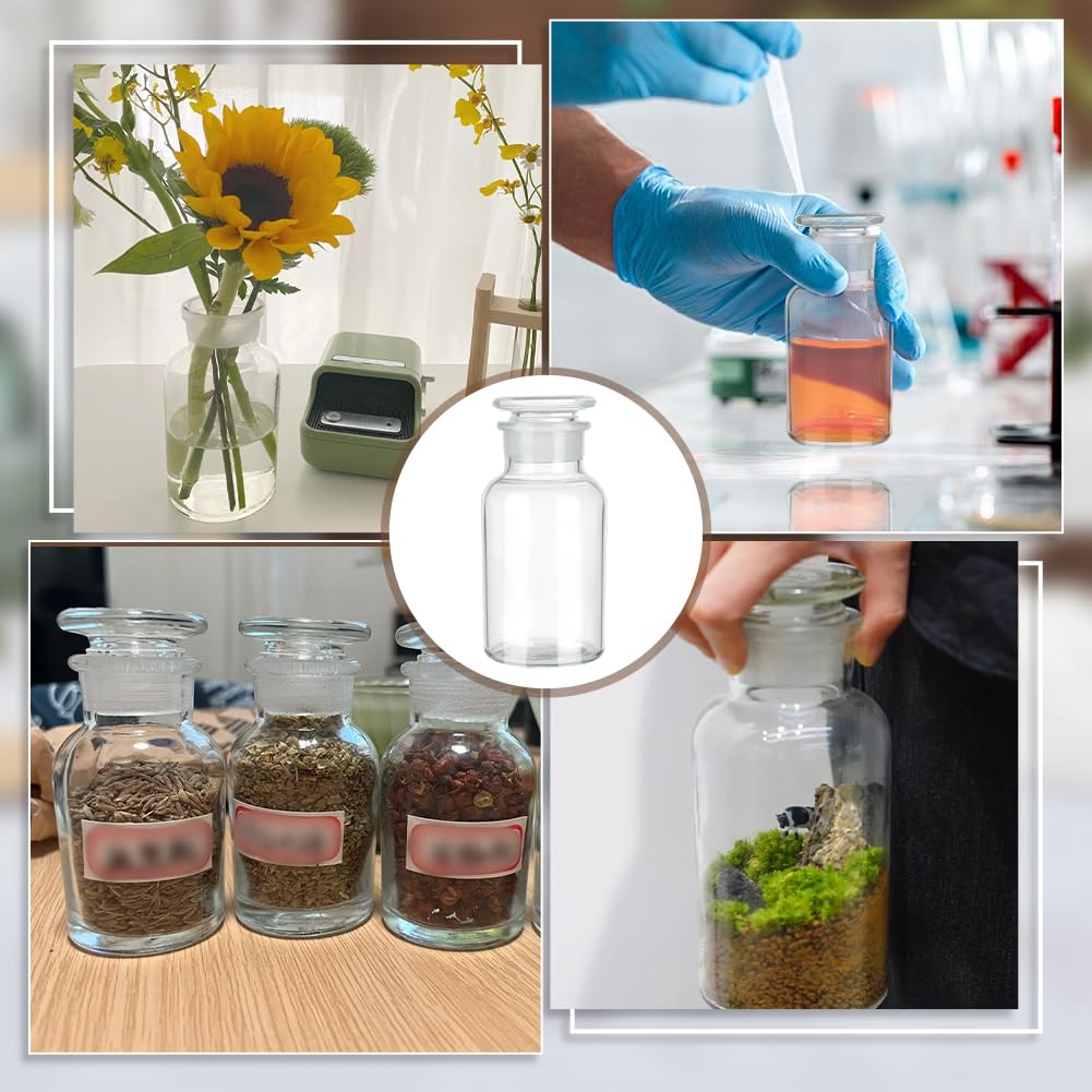 OLYCRAFT 2pz flacone di Reagente In Vetro Da Laboratorio 250 ml Bottiglie di Vetro A Bocca Larga con Tappo Smerigliato Bottiglie Trasparenti per Reagenti per Campioni di Laboratorio Scientifico