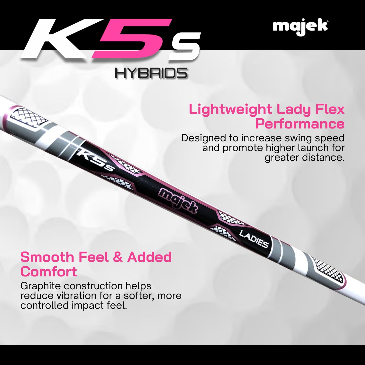 Majek White Pearl - Juego de palos híbridos de golf para mujer mayor, híbridos, ultraligeros, incluye 4, 5, 6, 7, 8, 9 PW SW All Lady Flex Utility Clubs