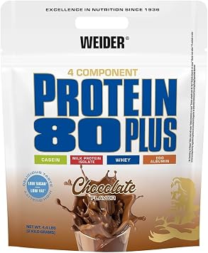WEIDER Protein 80 Plus Multi-Component Protein Powder for Creamy Shamelessly Delicious Protein Shakes Combination of Whey Casein Milk Protein Isolate and Egg Protein Chocolate 2 kg 4-component protein powder 80% protein creamy shakes with calcium and vitamin B6