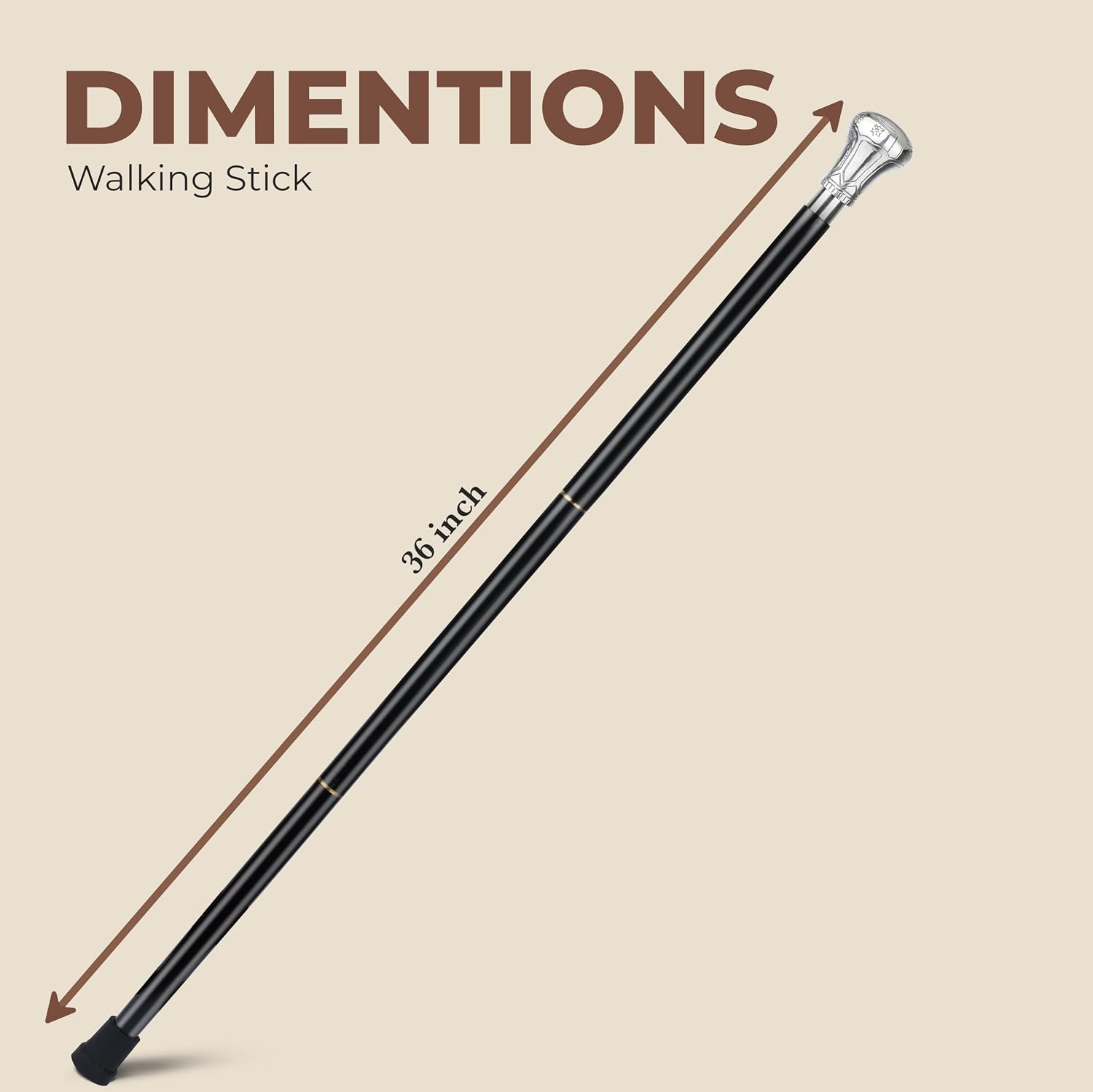 Ajuny Wooden Walking Stick for Men Women Seniors Lightweight Detachable 36 Inches Handmade Cane with Decorative Chrome Knob Formal Round Brass Handle Unique Gift for Adults