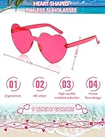Vista 3 de 9 pares de gafas de sol con forma de corazón sin montura en forma de corazón, gafas de sol para fiesta, gafas de sol de corazón
