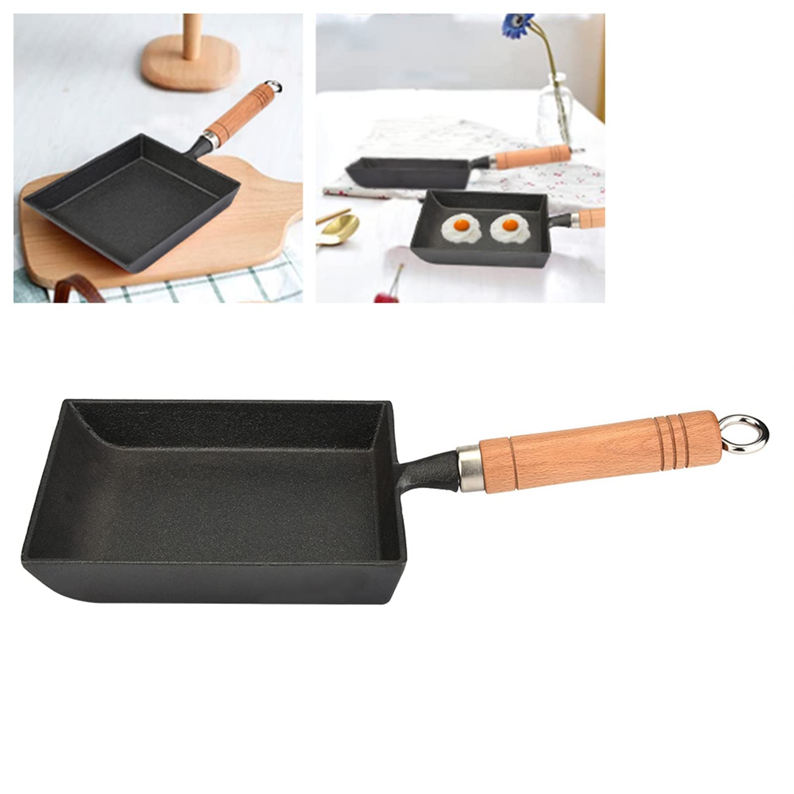 Ymiko Tamagoyaki Sartén para tortilla japonesa/sartén para huevos, mini sartén para tortilla de hierro Olla para tortilla Tamagoyaki Mango de madera