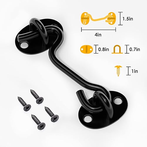 Miniatura 7 de Cerradura de puerta de granero actualizada, cierre de puerta de 4 pulgadas, gancho y ojo de alta resistencia, cierre de puerta de hardware