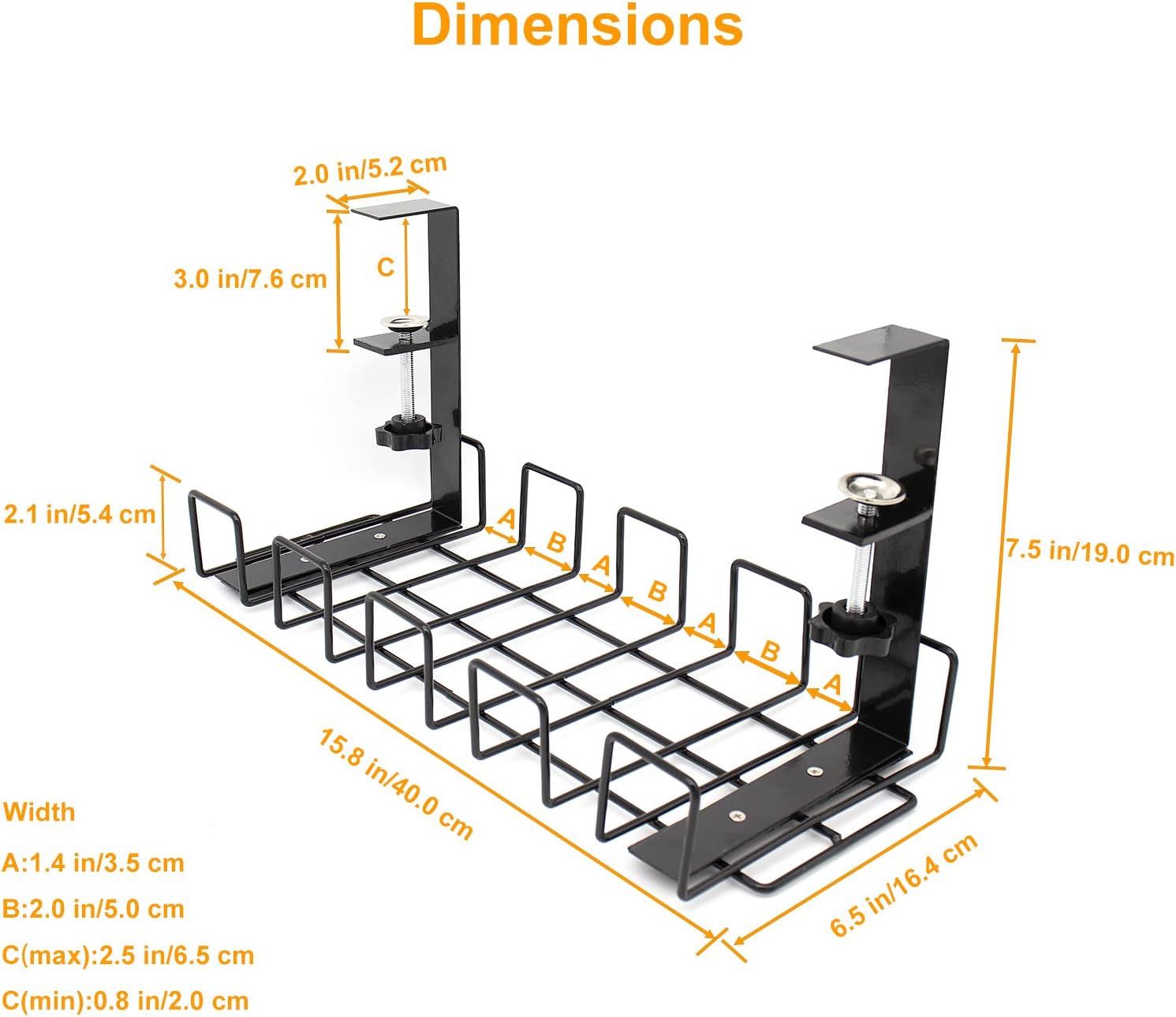 MoMoSun No Drill Under Desk Cable Management Tray,Desk Wire Management Organizer for Wire Management Tray, Cord Management Rack, Channel Raceway for Office, Home, L15.8X W6.5X H7.5in (2 Pack) : Electronics