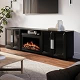 Channing 80-in Smart Electric Fireplace TV Stand with 26” Firebox Heater | LED Multi-Flame Colors | Remote Control, Alexa/WiFi Enabled | Fits TVs up to 90” | Black Finish