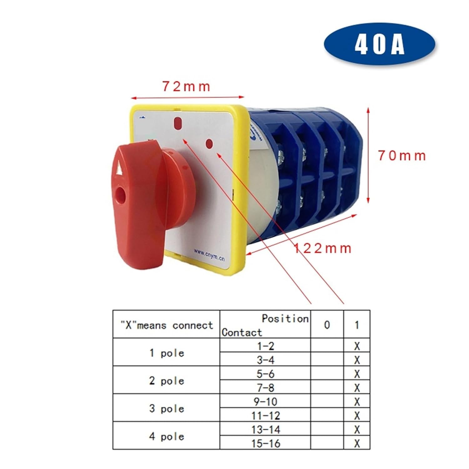 LW5D-40/4 Rotary Cam Changeover Switch 40A 16 Terminals 3 Positions 4 Poles Reversing Selector 1Pcs(Off-ON)