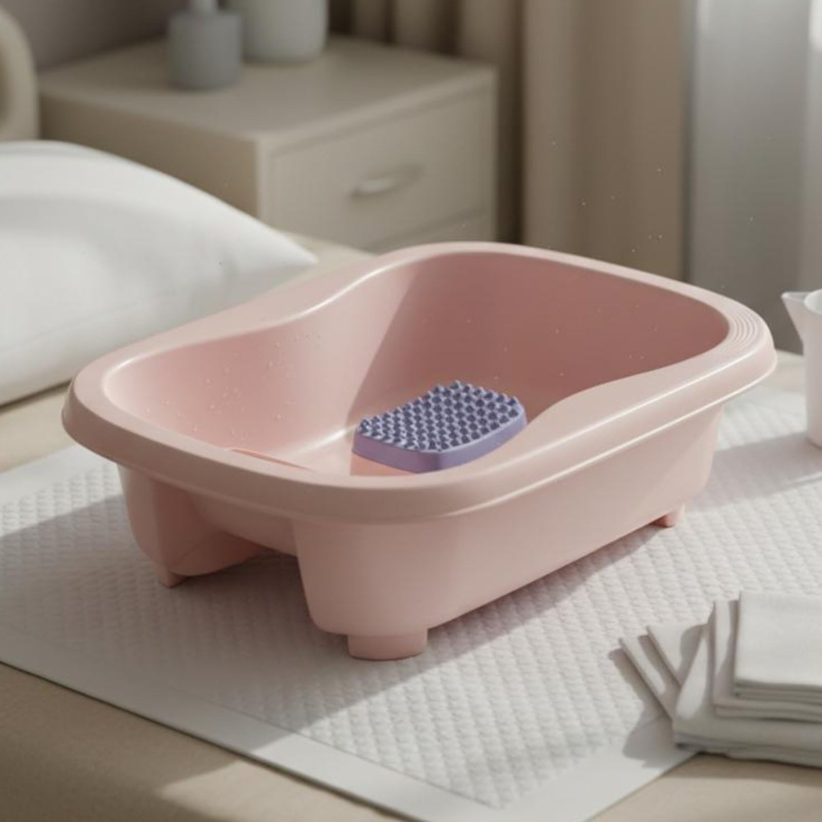 Lavatesta Portatile da Letto Ergonomico Vasca per Lavaggio Capelli da Sdraiati Senza Piegarsi Bacinella Lavatesta per Allettati, Disabili, Rosa, Con Tubo Di Scarico