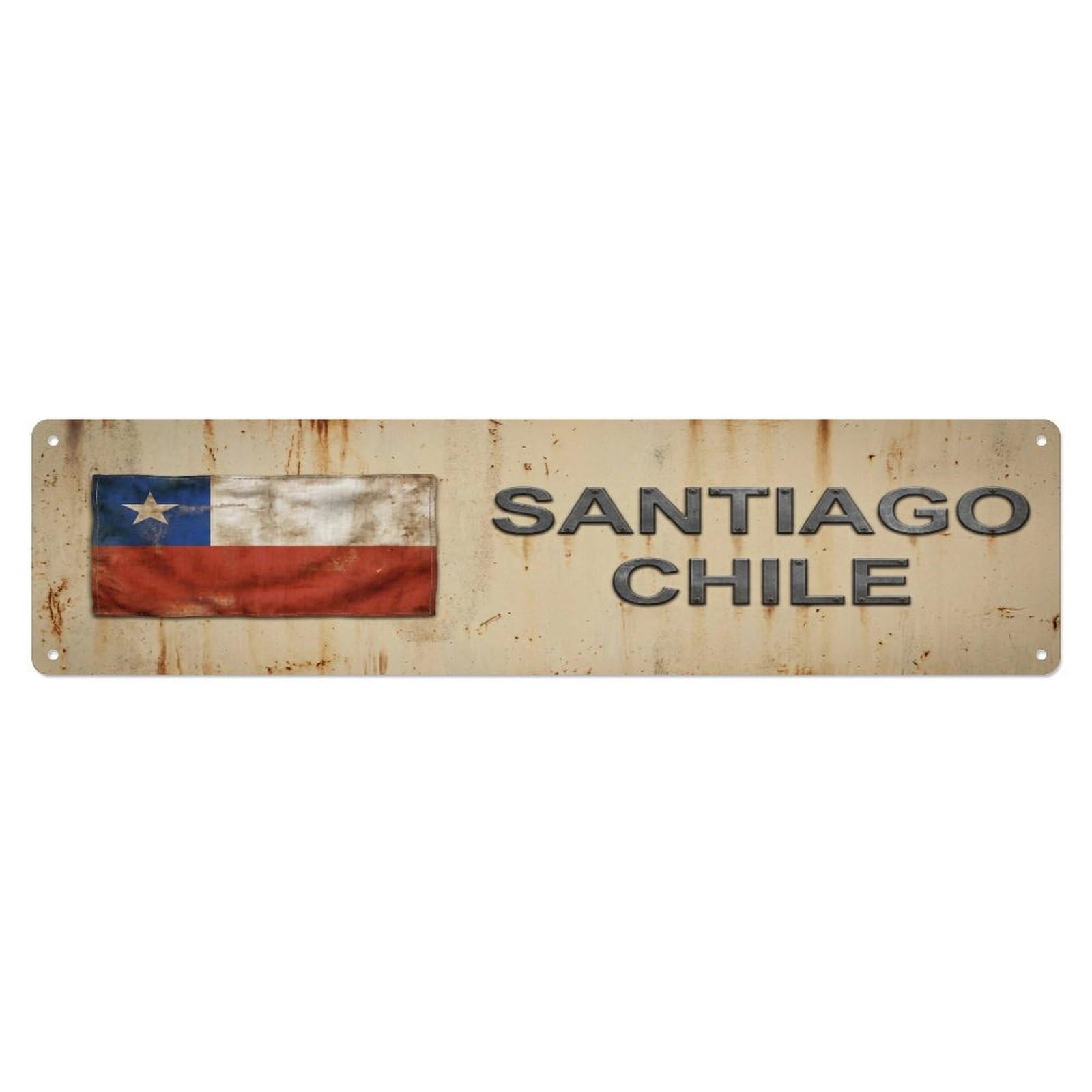 Tgrcjimh Style Metal Tin Sign Vintage Santiago Chile Flag Decor Rustic Travel