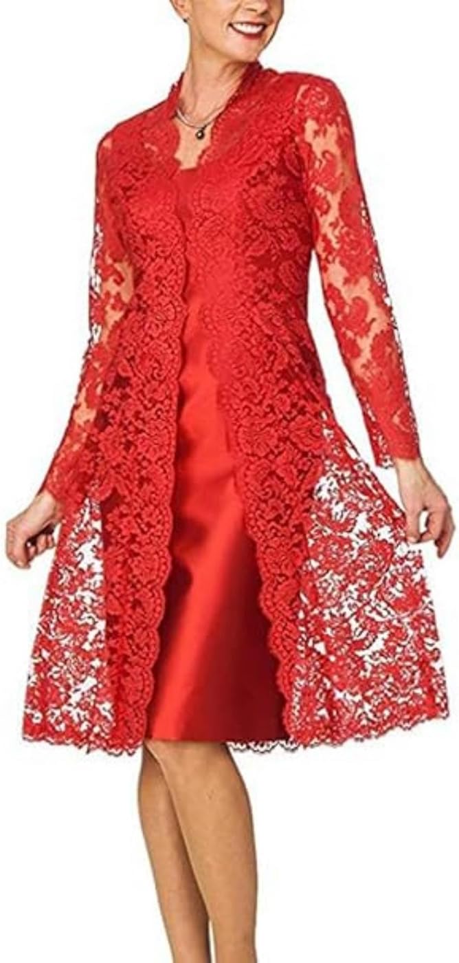 Mother of The Bride Dress Suits 2 Piece Satin Lace Dresses Suit Wedding Guest Formal Outfits