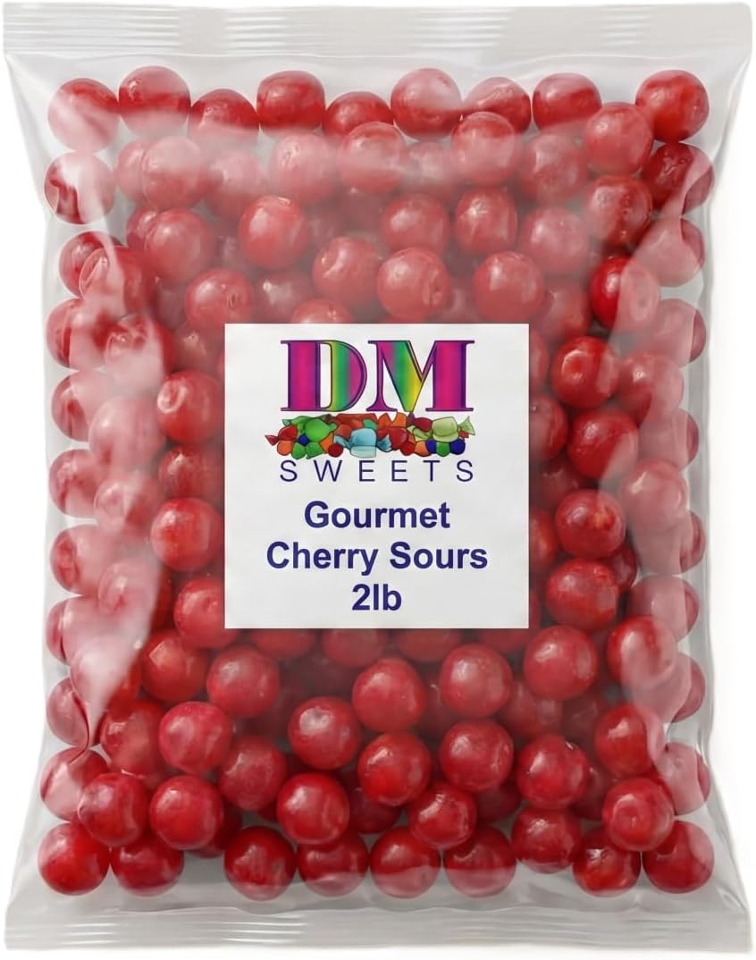 Cherry Sours Candy Balls - 2 lb Bulk Bag of Gourmet Tart Chewy Sweet and Sour Red Treats