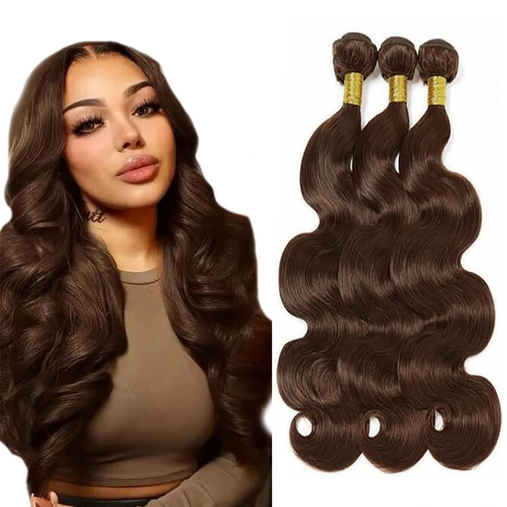 Jucames 24 26 28 Inch #4 Chocolate Brown Color Body Wave Human Hair Bundles Double Weft Unprocessed Virgin Human Hair Extension 1 Bundles 50g Total 150g For Women
