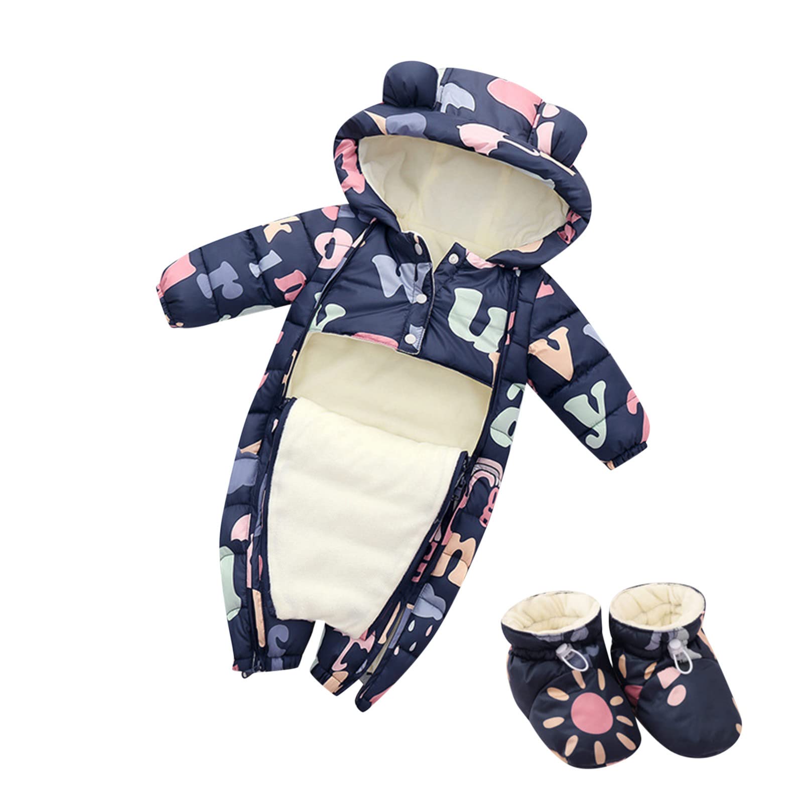 Mu ShengInfant Newborn Baby Boys Girls Cute Cartoon Hooded Snow Wear Jumpsuit Outwear Snowsuit Warm Romper Coat with Shoes Set Clothes Home for Boys