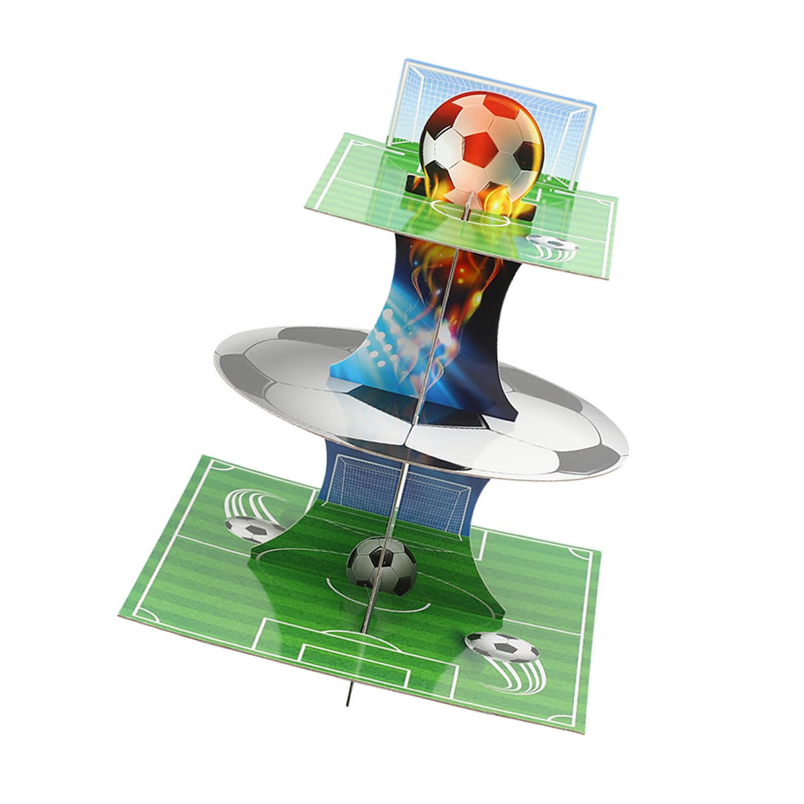 Buxuaaaa Theme Serving Tray Paper Multilayer Cake Stand for Party Decorations and Dessert Display Football Themed Cake Tray
