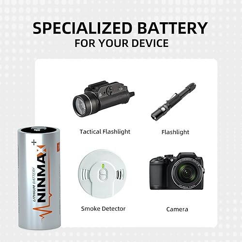 Miniatura 5 de NINMAX Batería de litio CR123A de 3 V, paquete de 12 baterías de litio de alta potencia 123A de 1700 mAh de 3 voltios para linternas de alta