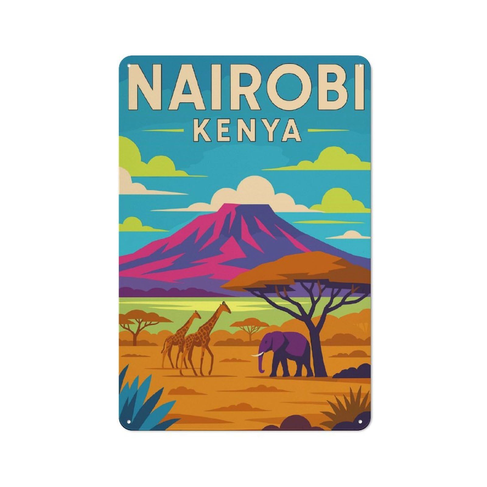 Junmoney Style-6 Nairobi Kenya Travel (2) Rustic Printed Metal Sign 30X20cm For Garage Or Workshop, For Garage, Workshop And Man Cave Decoration