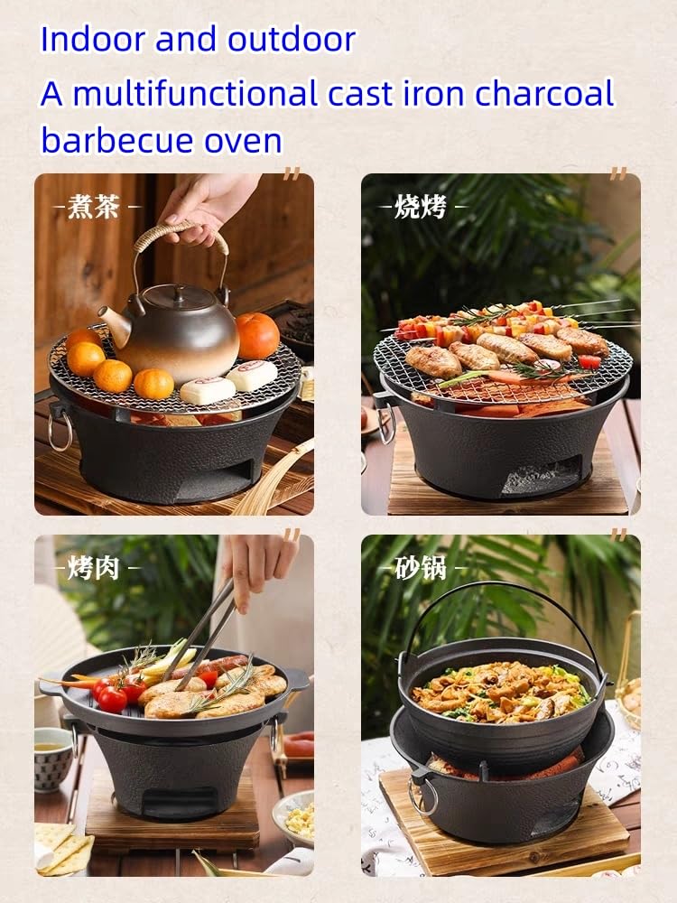 Parrilla de carbón para barbacoa, parrilla de carbón de hierro fundido, parrilla Hibachi, mini parrilla de carbón, estufa de camping portátil, estufa para interior y exterior, picnic en casa, camping 3