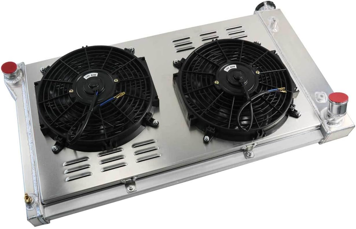 All Aluminum Radiator Fan for 1967-1972 70 Chevy Gmc Blazer C/K Series C10 C20 C30 K10 K20 K25 Pickup Trucks Suburban Van 3 Row Core Radiator with Shroud Fan Relay