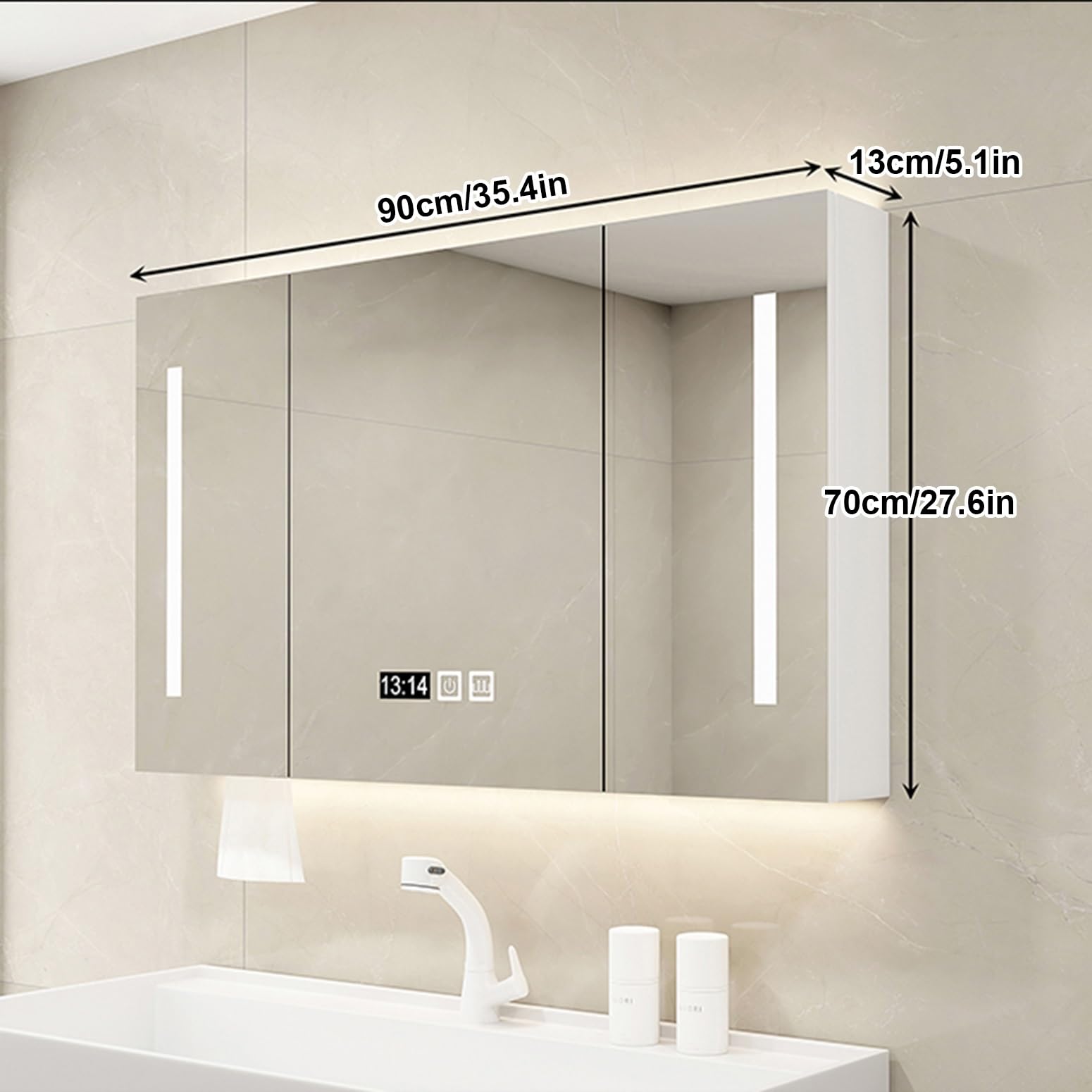 Mobiletto per medicinali con Luce LED per Il Bagno, Contenitore sopra Il WC, Bianco Crema, Design Moderno, Perfetto per Lavanderia e Cucina.