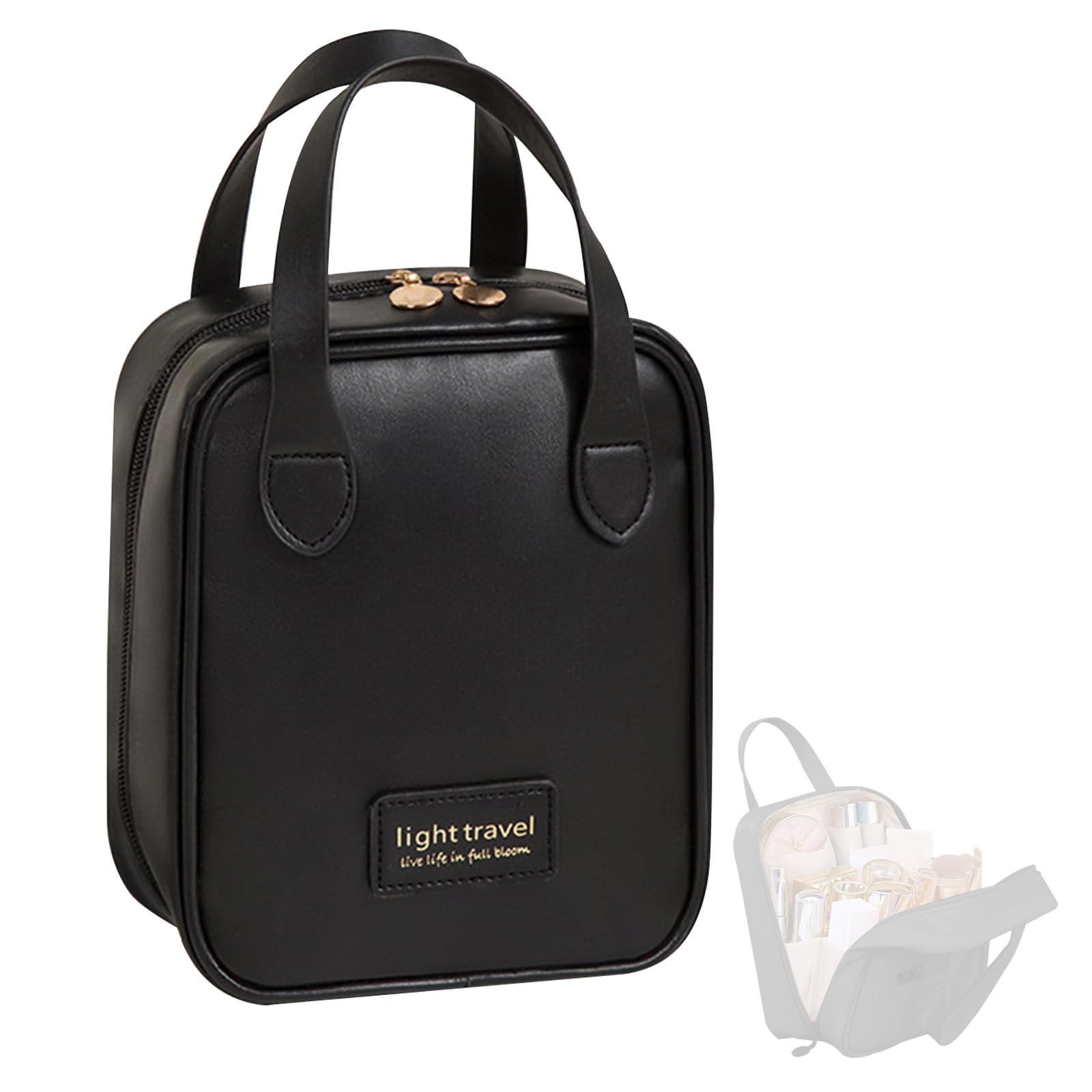 KASESSS Large Makeup Bag, PU Leather Make Up Bags, Make Up Organiser with Handle, Portable Travel Toiletry Bag