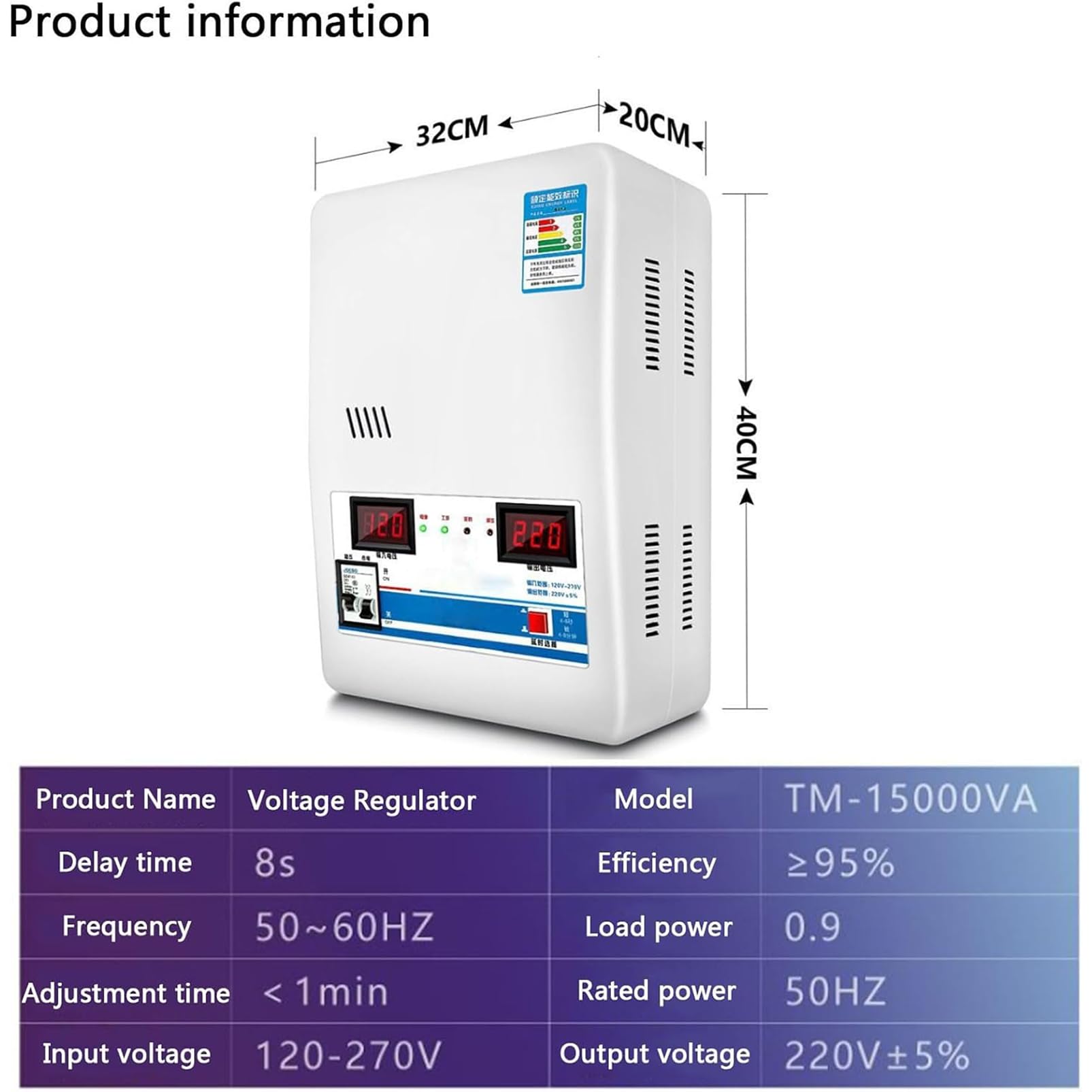 Stabilizzatore di Tensione elettronico Stabilizzatore di Tensione di Alimentazione Completamente Automatico 220V 15000W Doppio