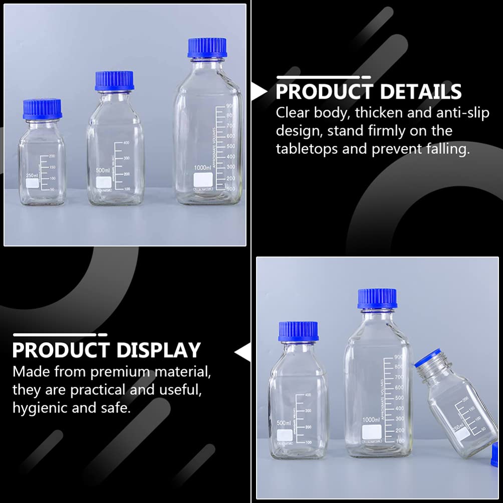 POPETPOP 4 Piezas Botella De Vidrio Botella Pequeña Vial De Muestra con Tapas Viales Transparentes De 250ml Vial De Reactivo De 250ml Botella De Muestreo Cubierta Azul