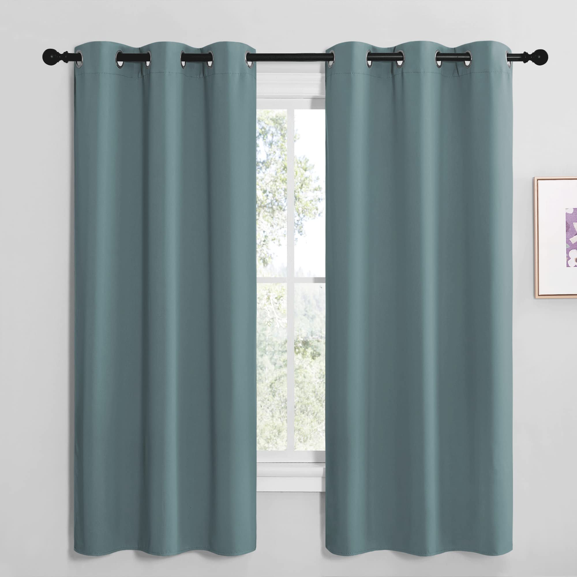 NICETOWN Modern Blackout Curtains Noise Reducing, Thermal Insulated and Privacy Room Darkening Drape Panels for Boy's Guest Room Door Small Short Window (Greyish Blue, 2 Panels, W42 x L68 -Inch)