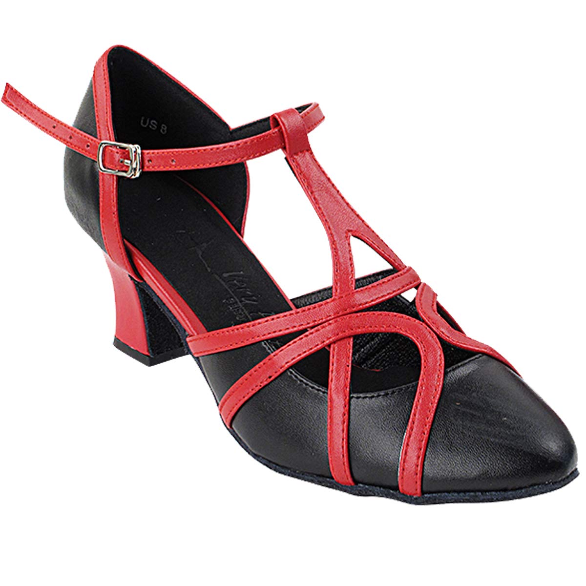 Very Fine Women's Ballroom Dance Shoes Salsa Latin Practice Shoes Black Leather & Red Trim Sera3541EB Comfortable Dance Shoes 2.2