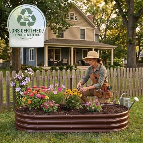 Rakukiri Raised Garden Bed GRS Certified Galvanized Planter Box Outdoor, 5ft Oval Rot-Resistant Metal Garden Bed Planter, Recycled Material Planter for Vegetables Flowers Herbs (Brown) by Rakukiri - Image 7