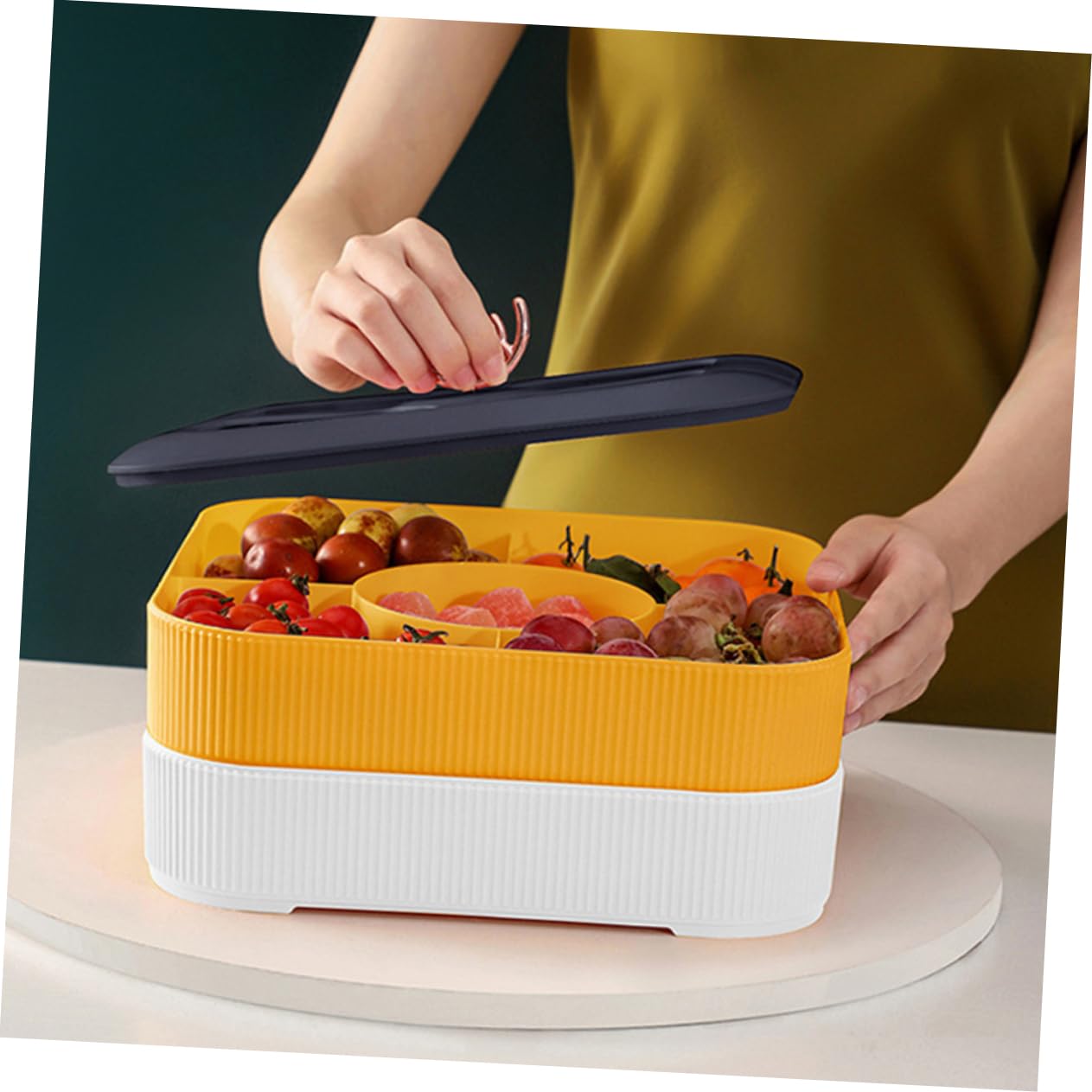 BESTOYARD 1pezzi Contenitore Snack Multifunzionale Con Coperchio Per Frutta e Snack Vassoio Riutilizzabile Per Feste e Nic Per Antipasti e Dolci