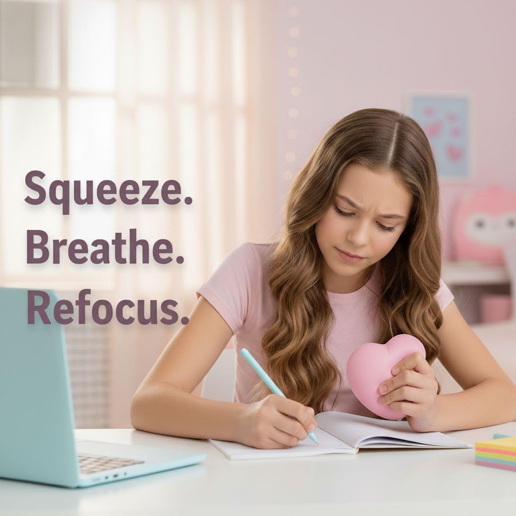 Squishy Fidget Toys for Girls, Pink Heart Slow-Rising Stress Relief Sensory Toy for Focus & Calming, Fine Motor Skills, Autism & ADHD Support