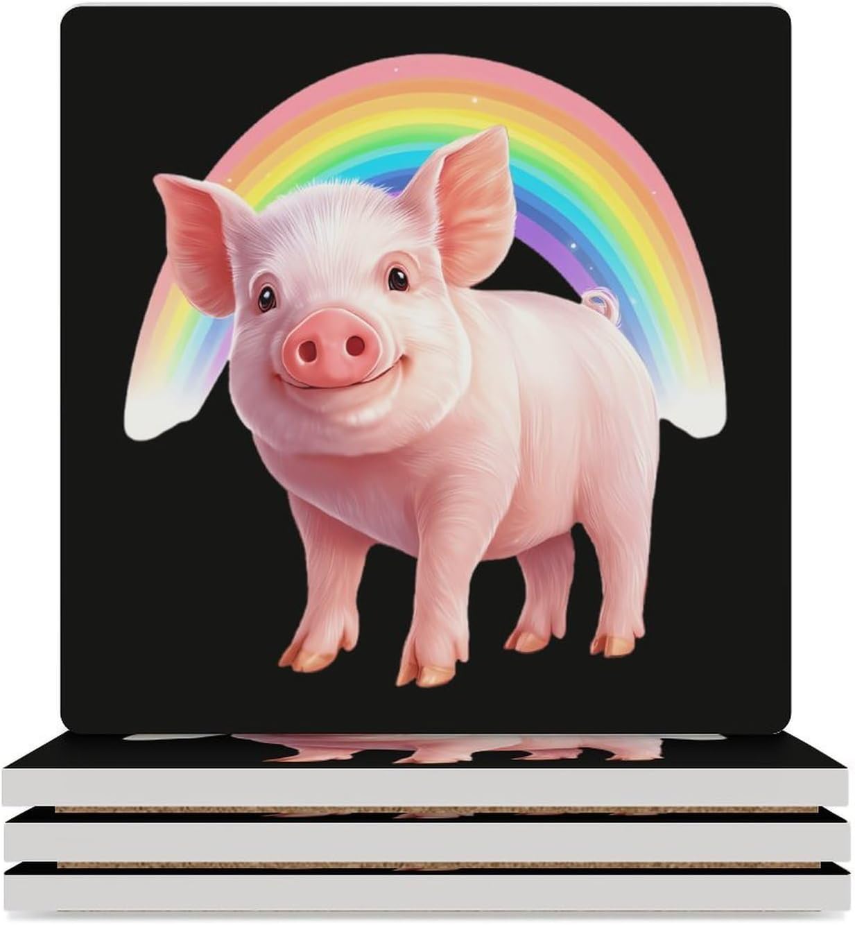 LGBTQ Pigs Gay Proud Funny Ceramic Coasters for Drinks Absorbent Cup Holder Tabletop Protector with Cork Base