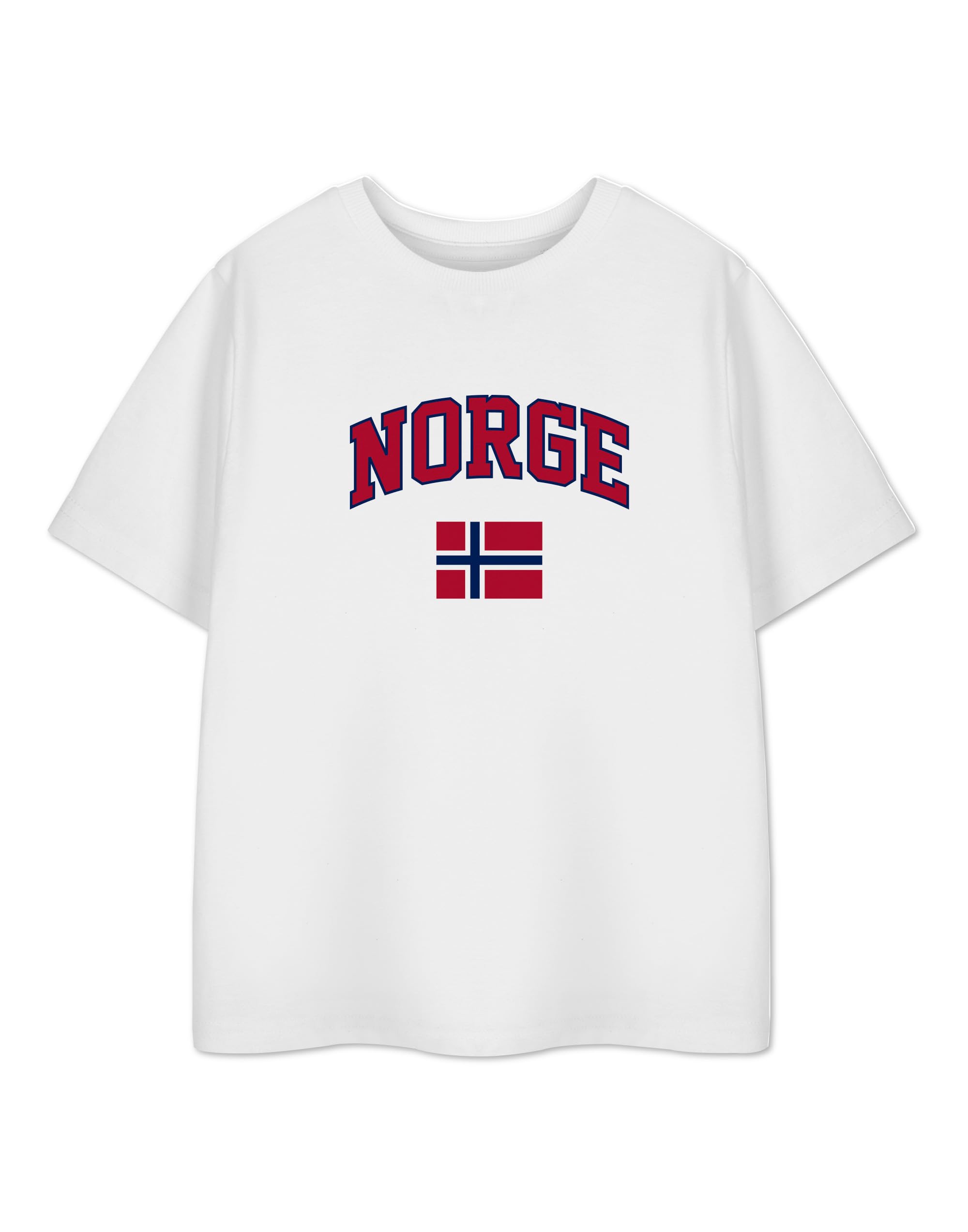 Vanilla Underground Unisex White Norway Kids T-Shirt | Norge Flag Graphic Design Tee For Boys & Girls | Scandinavian Sports Fan Merchandise