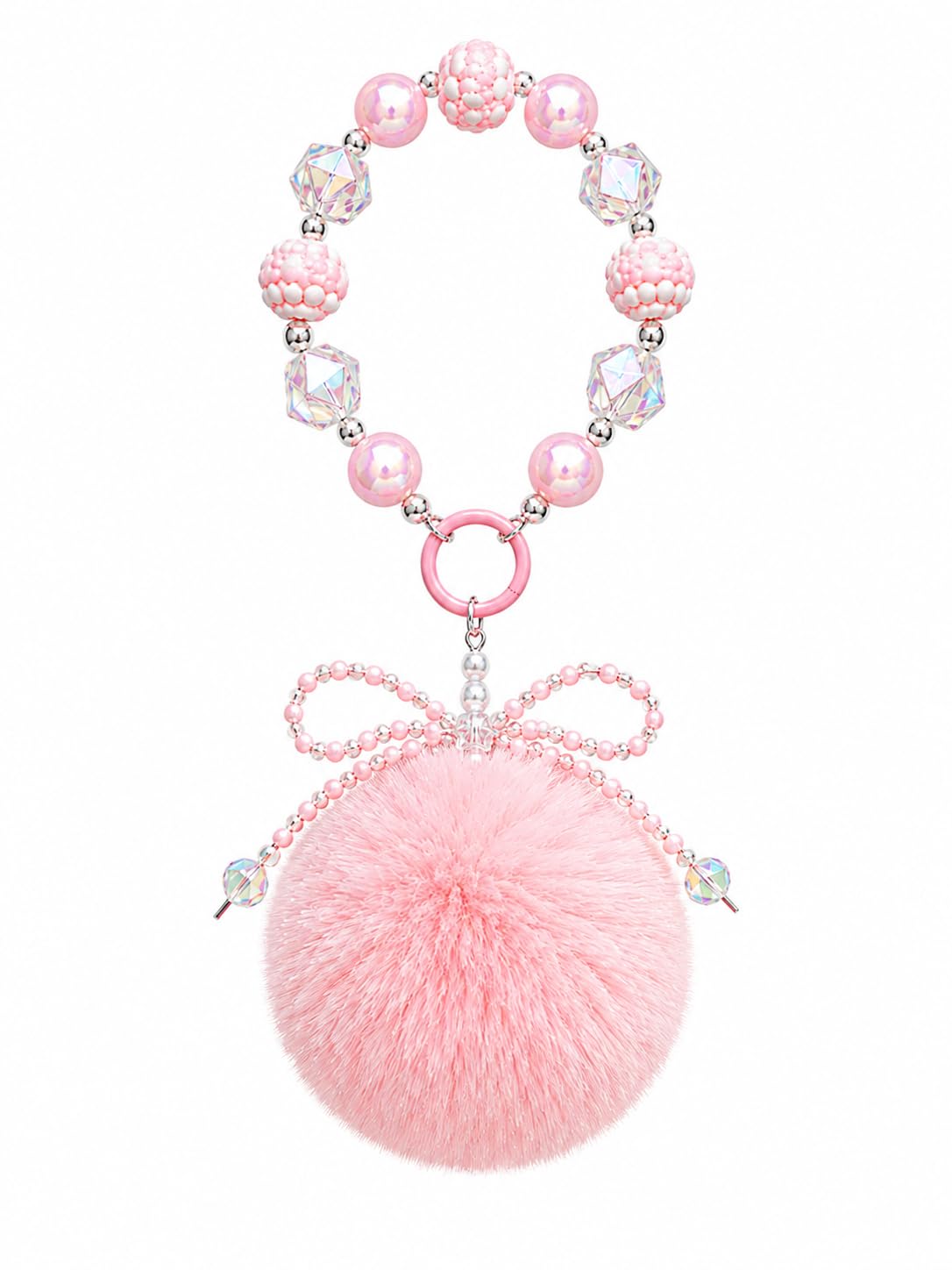 M.F.H Pompom Lanyards for Women Universal Phone Pearl Lanyard Keychain Mobile Chain Beads with Charms, Phone Pendant Wrist Strap Compatible with Most Cell Phones Mobile Case Purse Key-image-32
