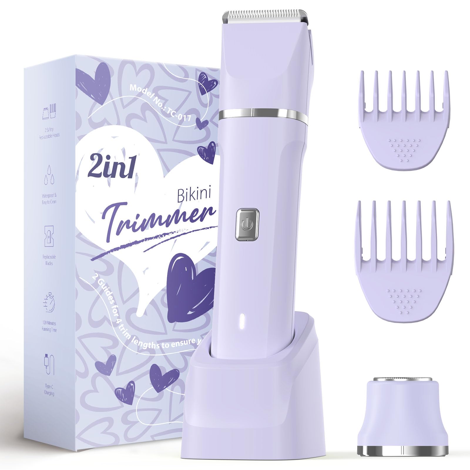 Bikini Trimmer for Women - Wet/Dry Womens Electric Shaver for Legs, Replaceable Body Hair Blade Heads&Hair Remover for Face Head, No Nick, No Cut, No Razor Burn, Purple