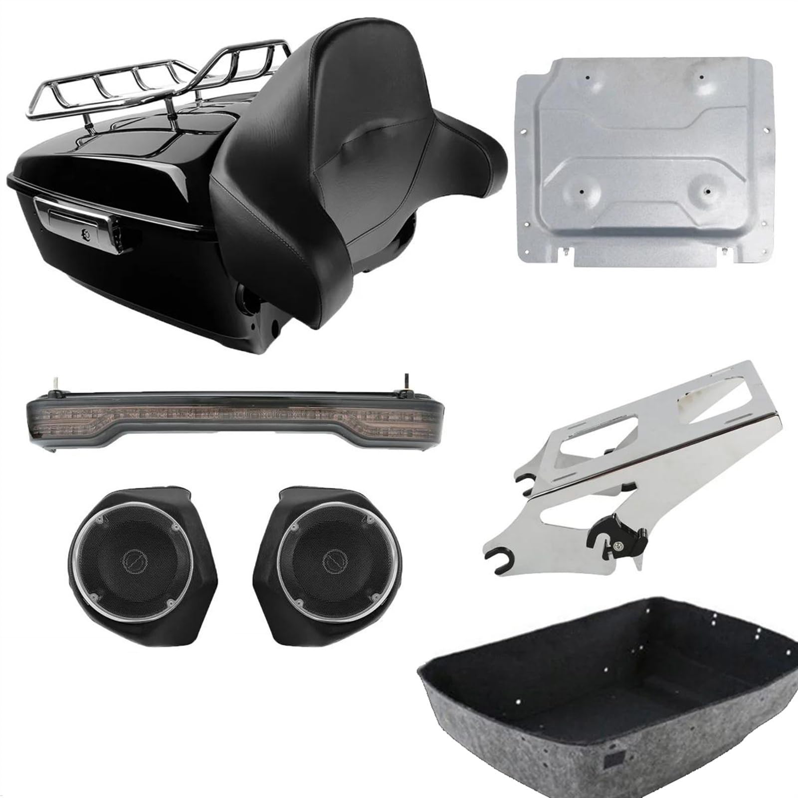 Motorcycle King Pack Trunk W/ 6.5" Speaker Luggage Rack For Harley Street Glide Special FLHXS 2014 2015 2016 2017 2018 2019 2020 2021 2022 2023