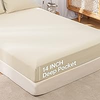 Vista 2 de Simple&Opulence Linen Fitted Sheet (1 Piece) - 14 Inch Deep Pocket Mattress Cover Natural Flax Cotton Blended Soft Breathable Bedding - Linen, Full