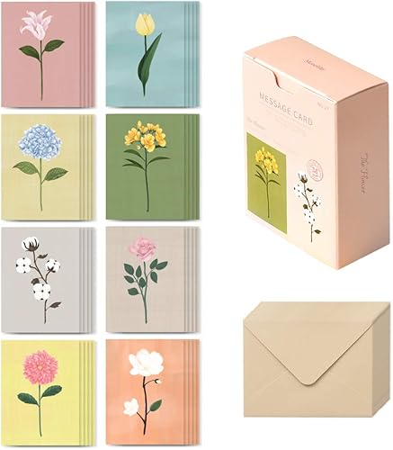 Monolike The Flower - Tarjeta de mensaje, paquete de mezcla de 40 tarjetas y 20 sobres, minitarjetas emocionales y sofisticadas