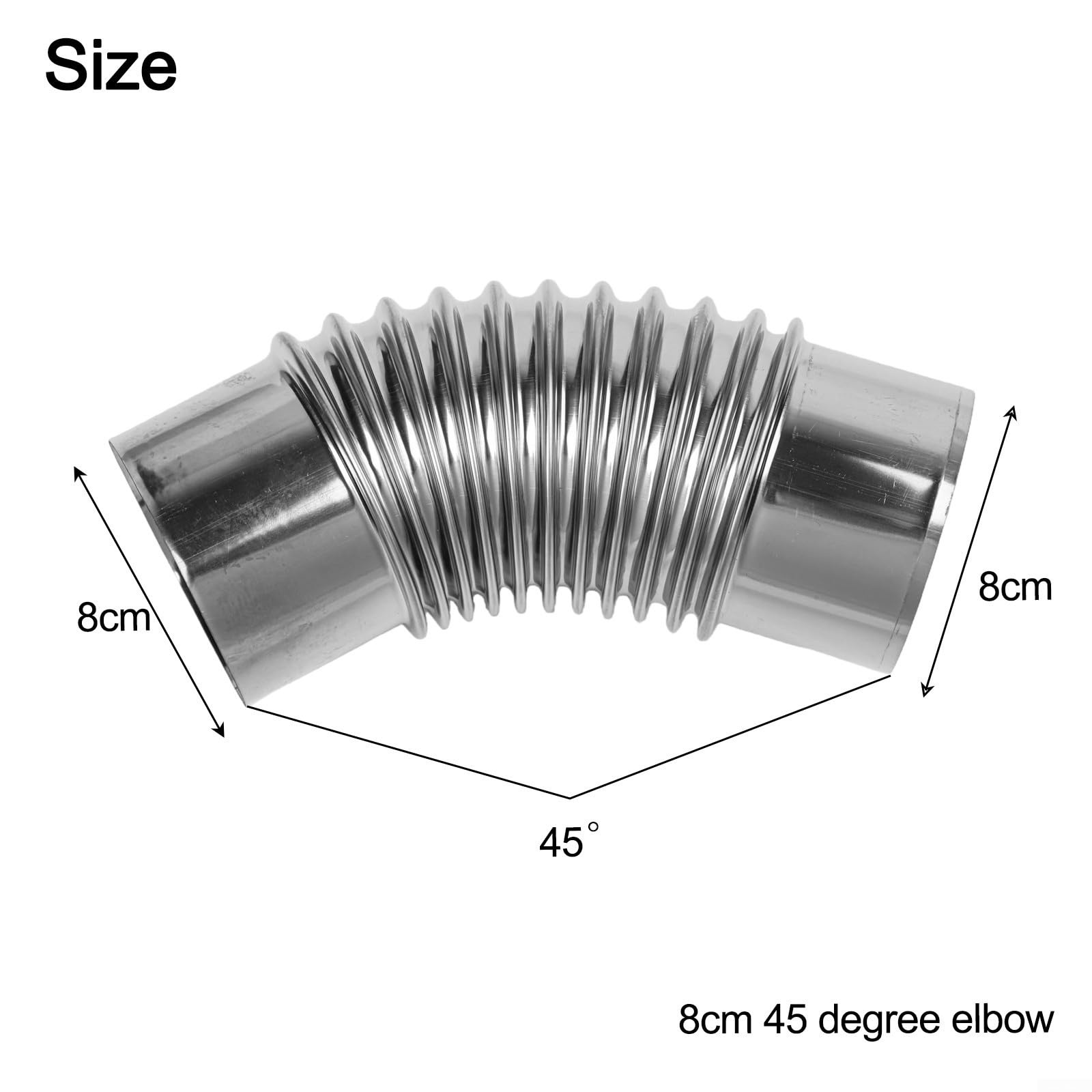 Tubo a gomito in acciaio inox a 45 gradi per camini a legna, stufe da campeggio, forni da forno e sistemi di ventilazione dello scaldabagno a gas (80 mm) - 5